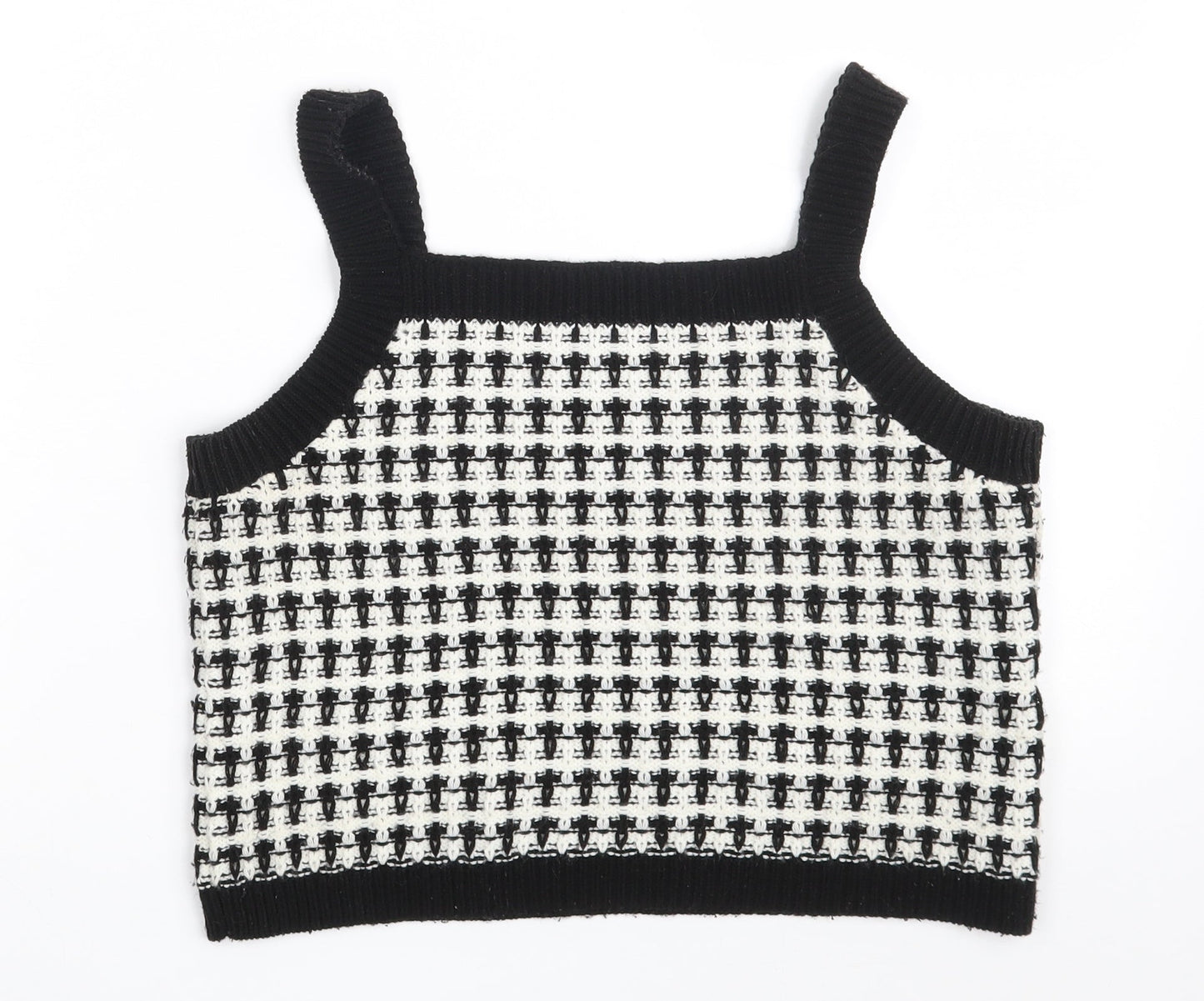 Primark Womens Black Square Neck Geometric Acrylic Pullover Jumper Size 10   - Cropped