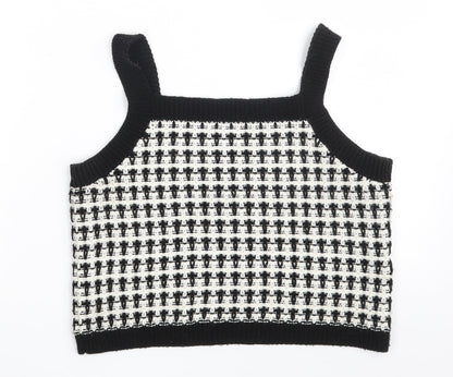 Primark Womens Black Square Neck Geometric Acrylic Pullover Jumper Size 10   - Cropped