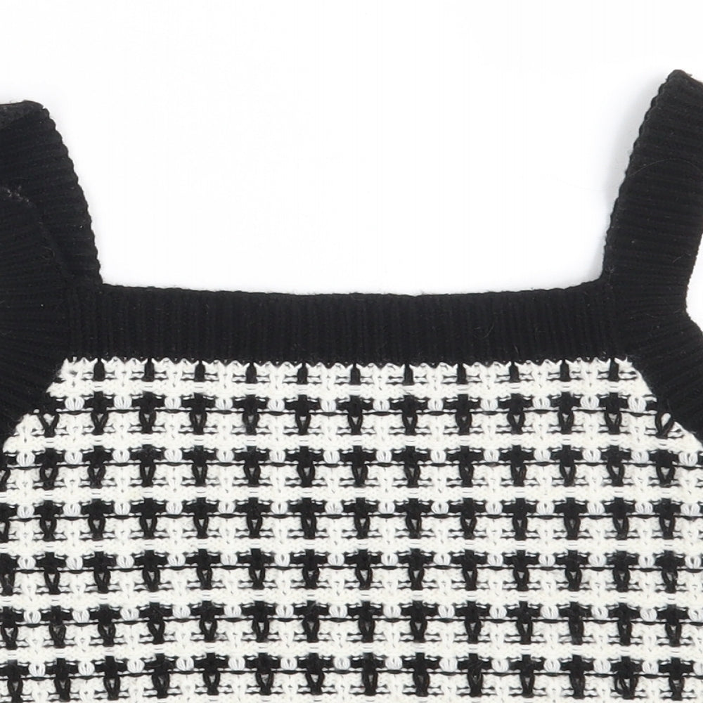 Primark Womens Black Square Neck Geometric Acrylic Pullover Jumper Size 10   - Cropped