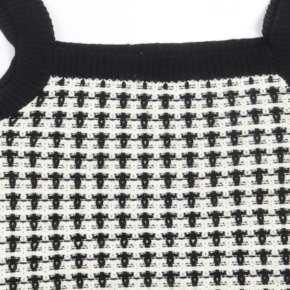 Primark Womens Black Square Neck Geometric Acrylic Pullover Jumper Size 10   - Cropped