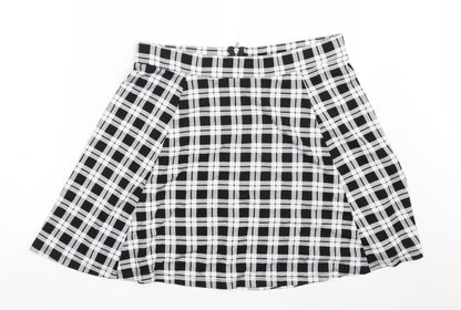 H&M Womens Black Check Viscose A-Line Skirt Size L   Zip