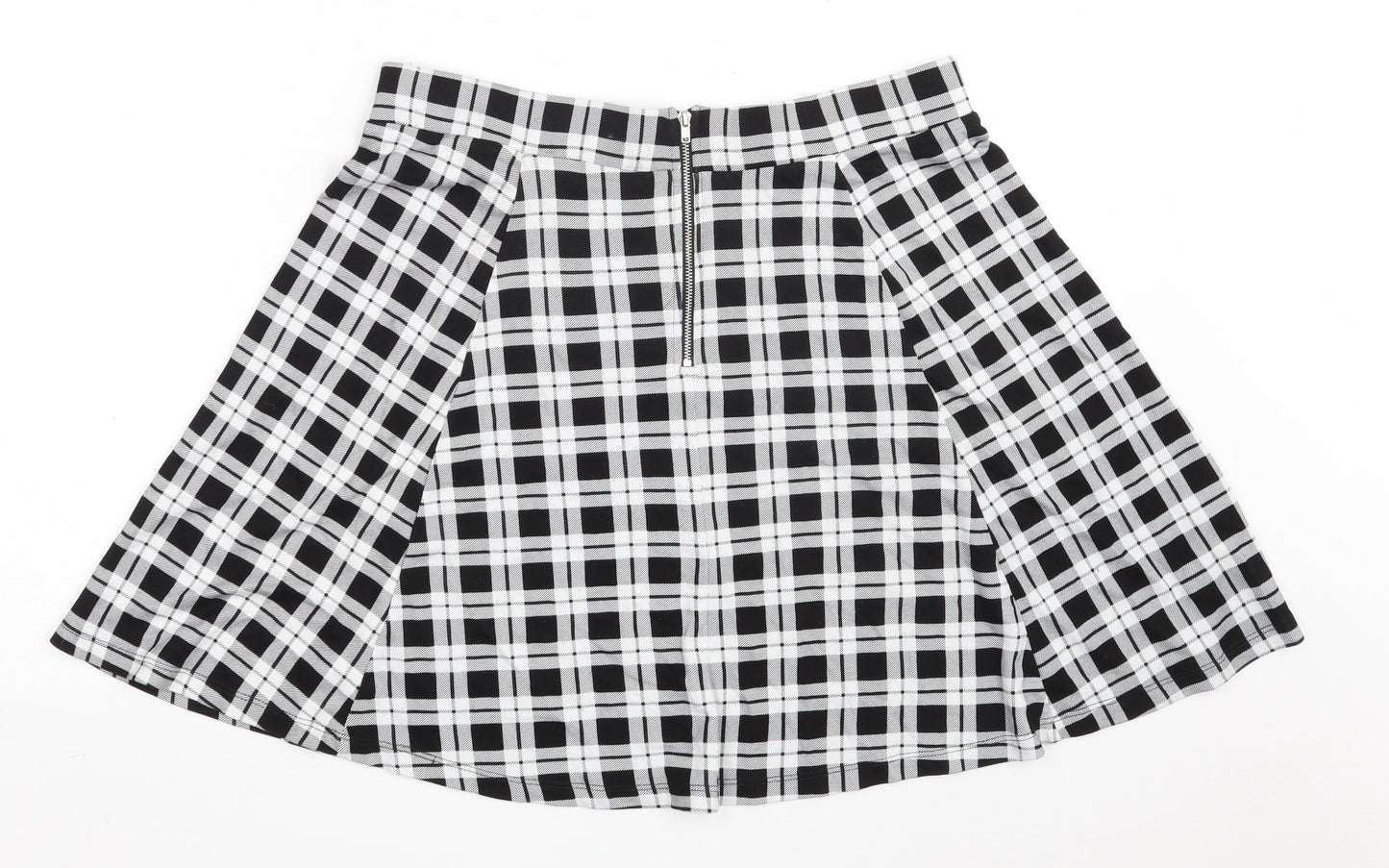 H&M Womens Black Check Viscose A-Line Skirt Size L   Zip