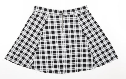 H&M Womens Black Check Viscose A-Line Skirt Size L   Zip