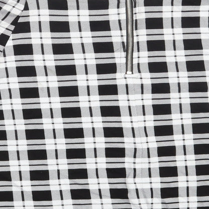 H&M Womens Black Check Viscose A-Line Skirt Size L   Zip
