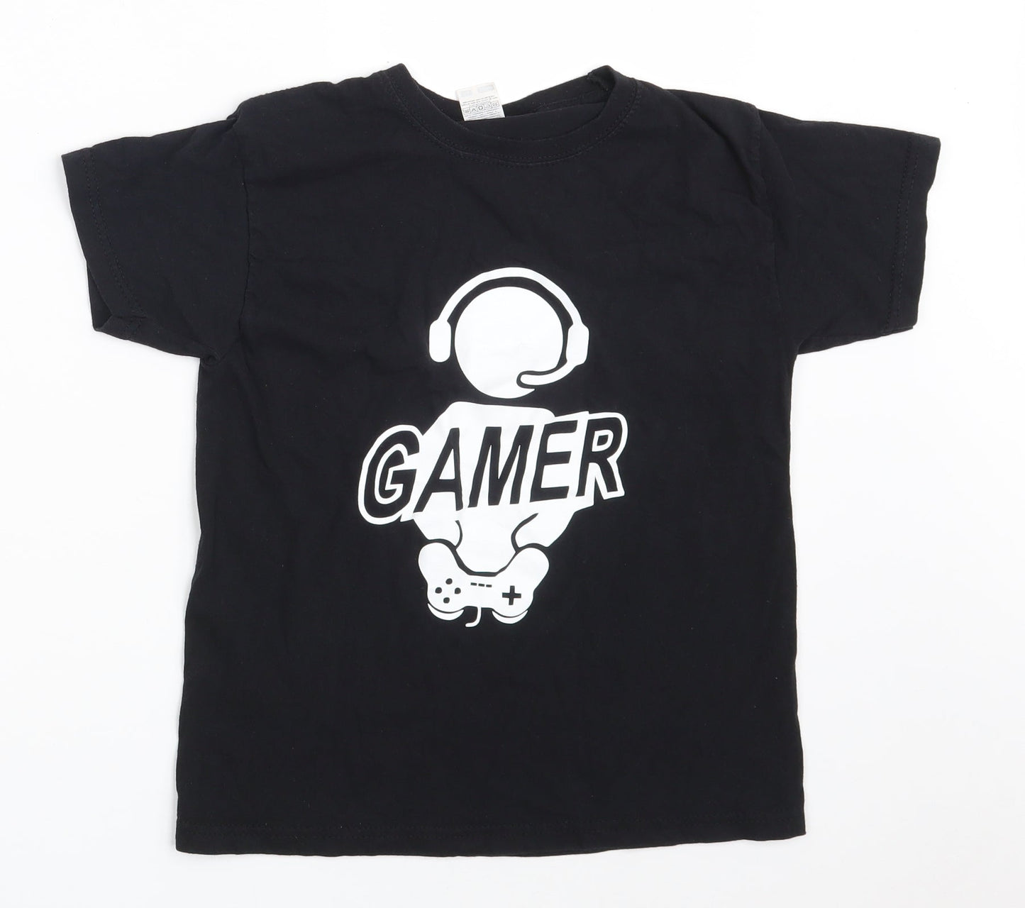 Fruit of the Loom Boys Black  100% Cotton Pullover T-Shirt Size 7-8 Years Round Neck  - Gamer