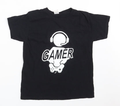 Fruit of the Loom Boys Black  100% Cotton Pullover T-Shirt Size 7-8 Years Round Neck  - Gamer