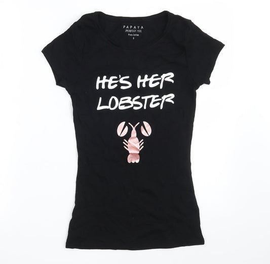 Papaya Womens Black  100% Cotton Basic T-Shirt Size 8 Scoop Neck - He's her Lobster