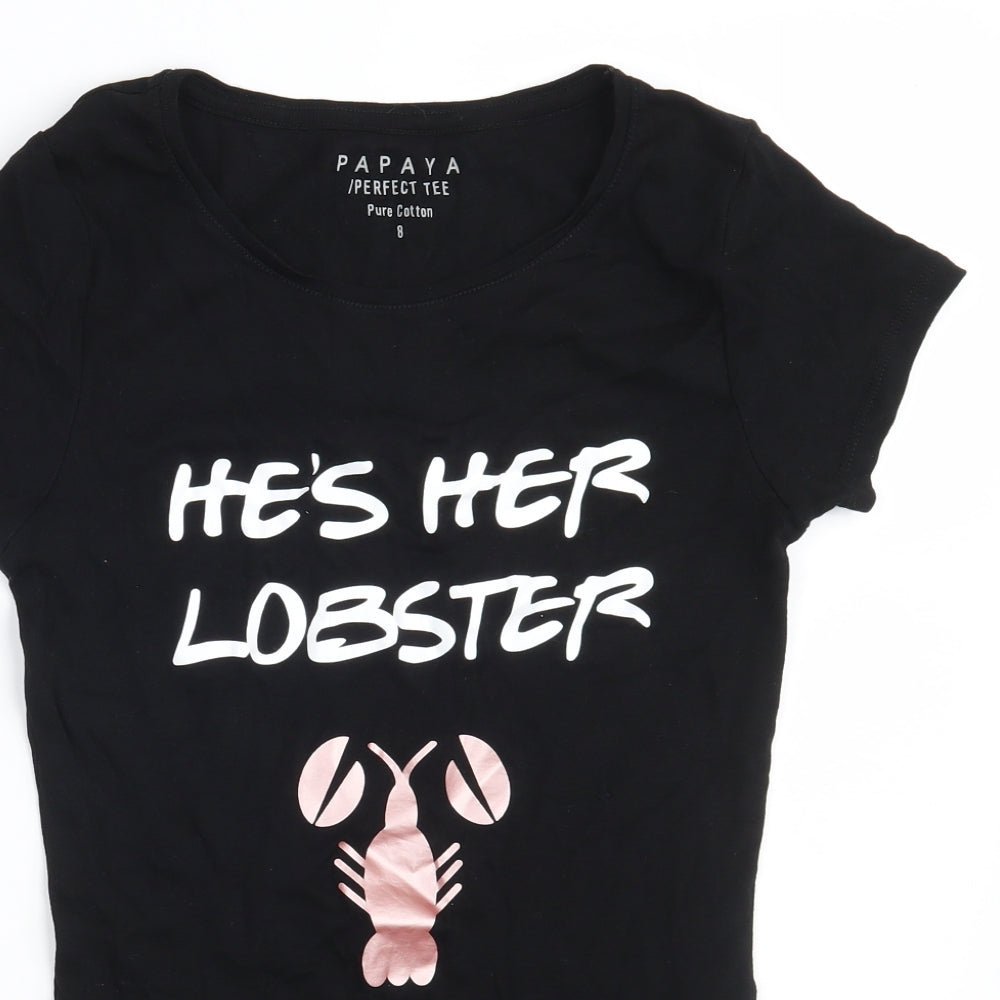 Papaya Womens Black  100% Cotton Basic T-Shirt Size 8 Scoop Neck - He's her Lobster