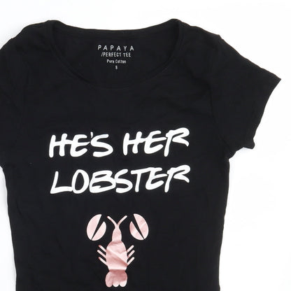 Papaya Womens Black  100% Cotton Basic T-Shirt Size 8 Scoop Neck - He's her Lobster
