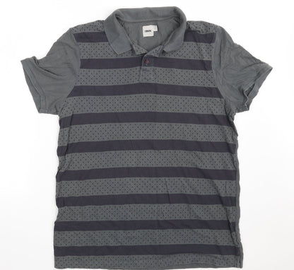 ASOS Mens Grey Striped 100% Cotton  Polo Size L Collared Button
