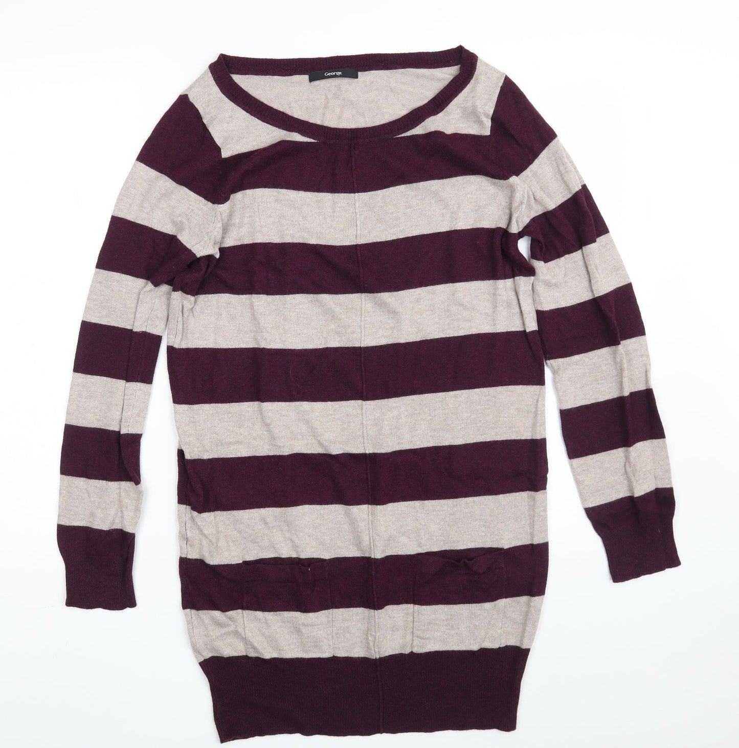 George Womens Purple Boat Neck Striped Viscose Pullover Jumper Size 12