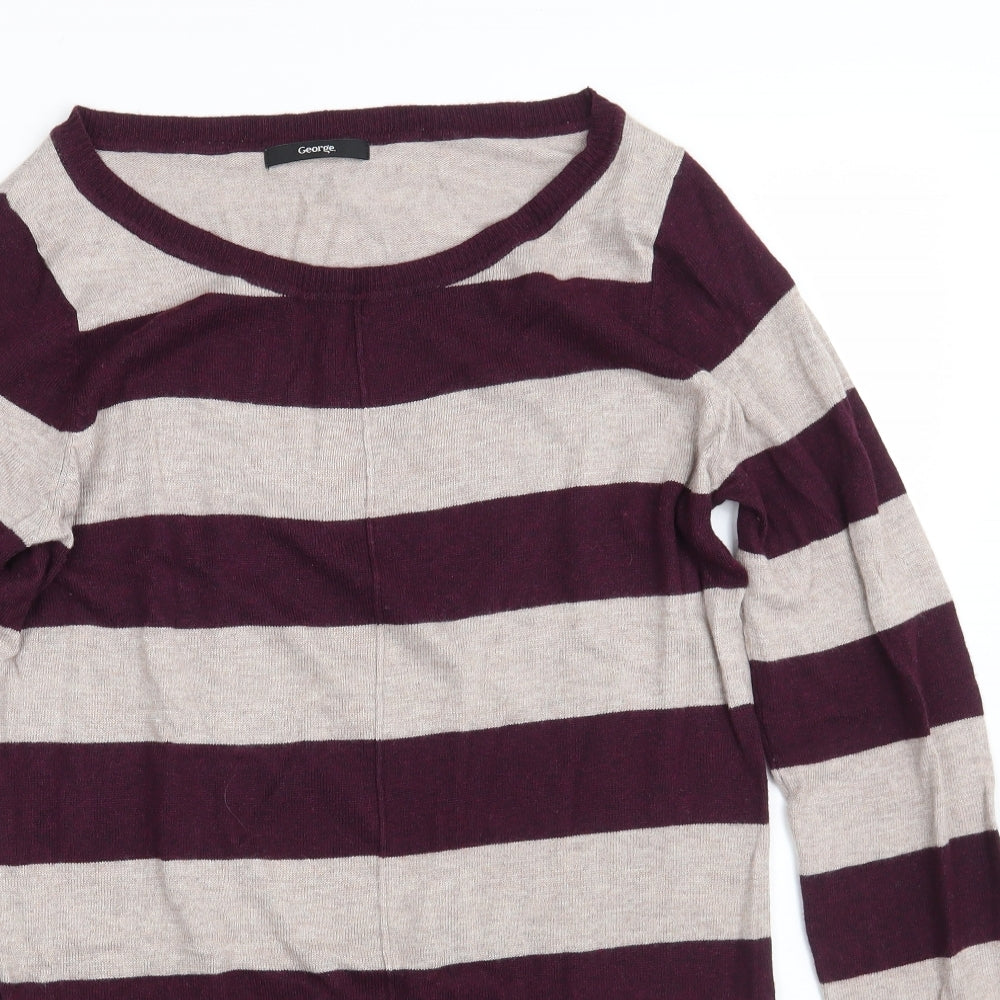 George Womens Purple Boat Neck Striped Viscose Pullover Jumper Size 12