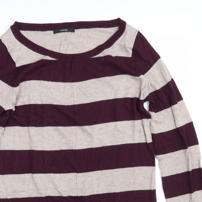 George Womens Purple Boat Neck Striped Viscose Pullover Jumper Size 12