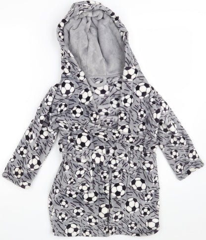 Dunnes Stores Boys Grey Geometric 100% Polyester  Robe Size 3-4 Years   - Football