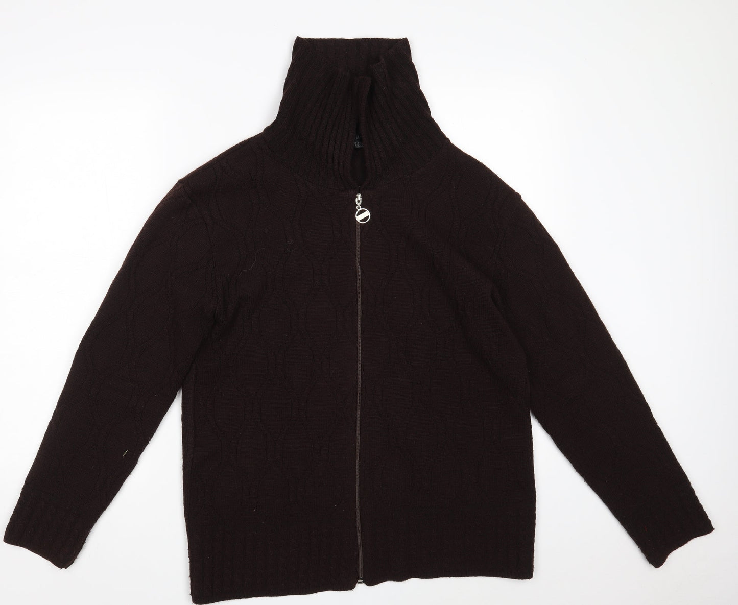 NEW CHOICE Mens Brown High Neck Argyle/Diamond Acrylic Full Zip Jumper Size L