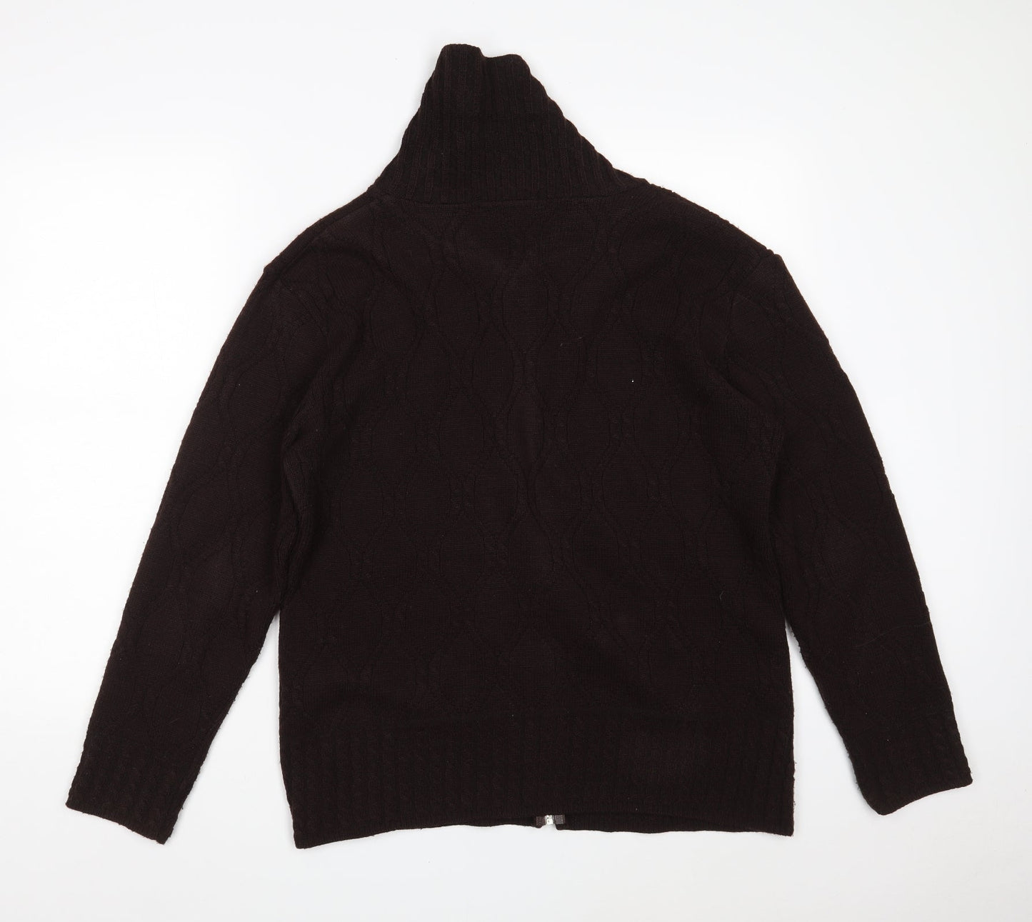 NEW CHOICE Mens Brown High Neck Argyle/Diamond Acrylic Full Zip Jumper Size L