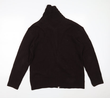 NEW CHOICE Mens Brown High Neck Argyle/Diamond Acrylic Full Zip Jumper Size L