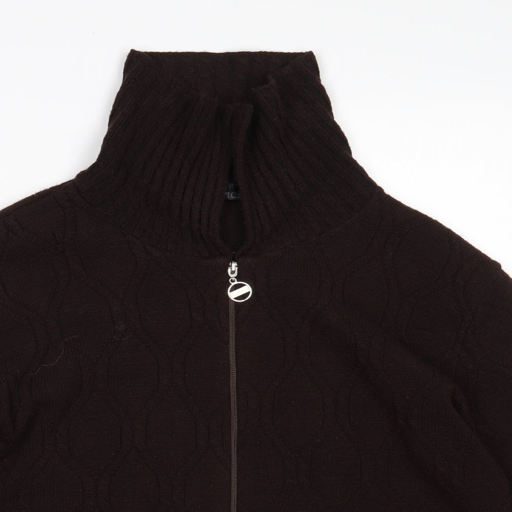 NEW CHOICE Mens Brown High Neck Argyle/Diamond Acrylic Full Zip Jumper Size L