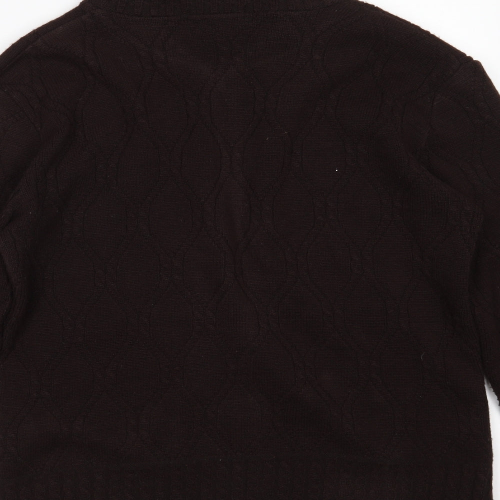 NEW CHOICE Mens Brown High Neck Argyle/Diamond Acrylic Full Zip Jumper Size L