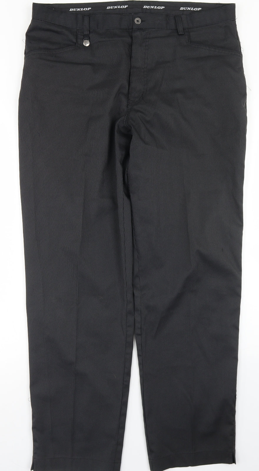 Dunlop Mens Black Striped Polyester Dress Pants Trousers Size 36 in L31 in Regular Button