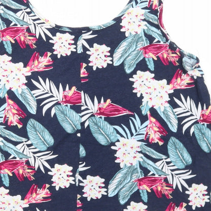 ESMARA Womens Blue Floral Linen Basic Tank Size M Round Neck