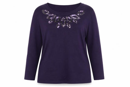 Bonmarché Womens Purple Round Neck Viscose Pullover Jumper Size M