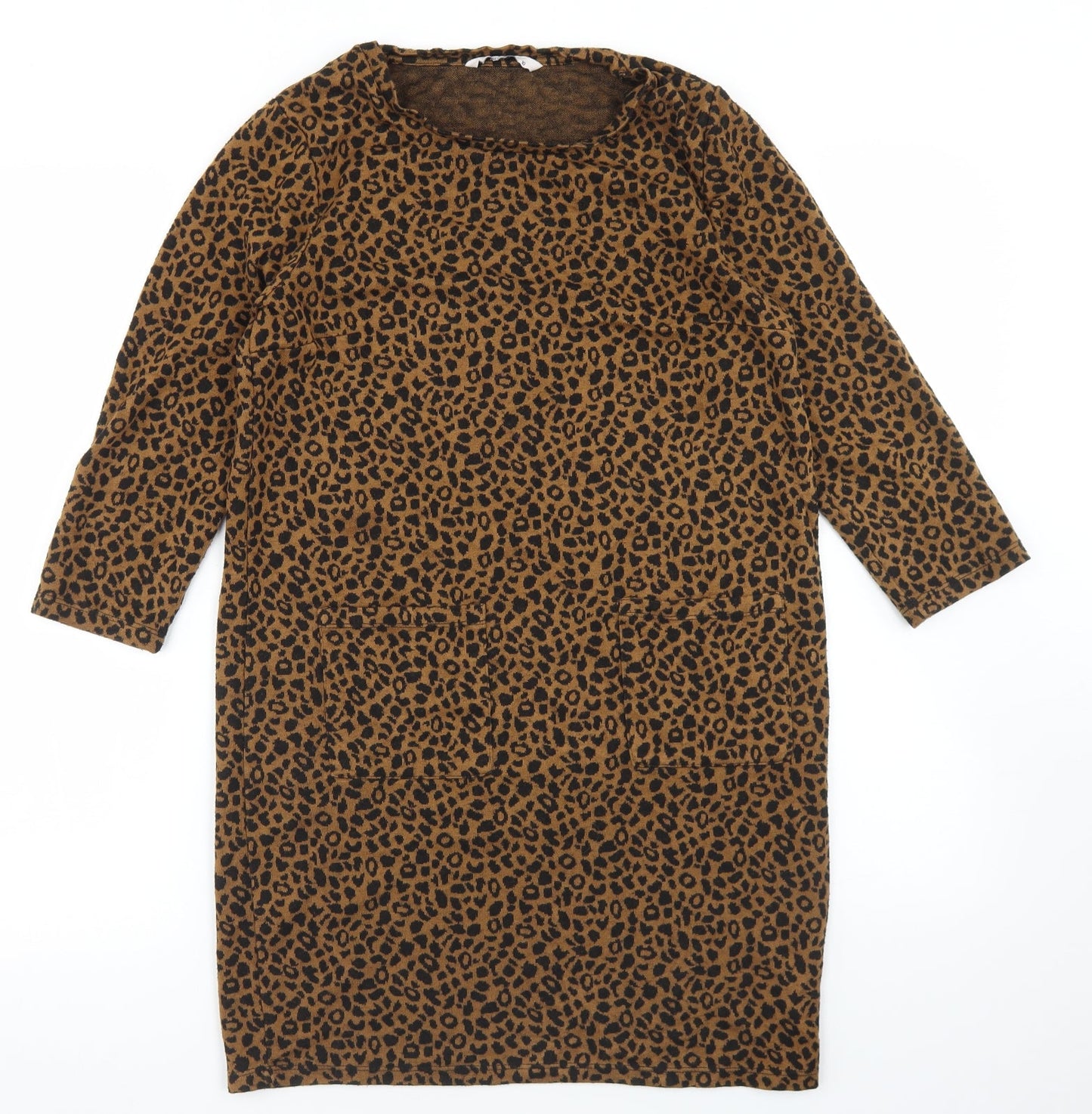 TU Womens Brown Animal Print Viscose Pencil Dress  Size 10  Round Neck