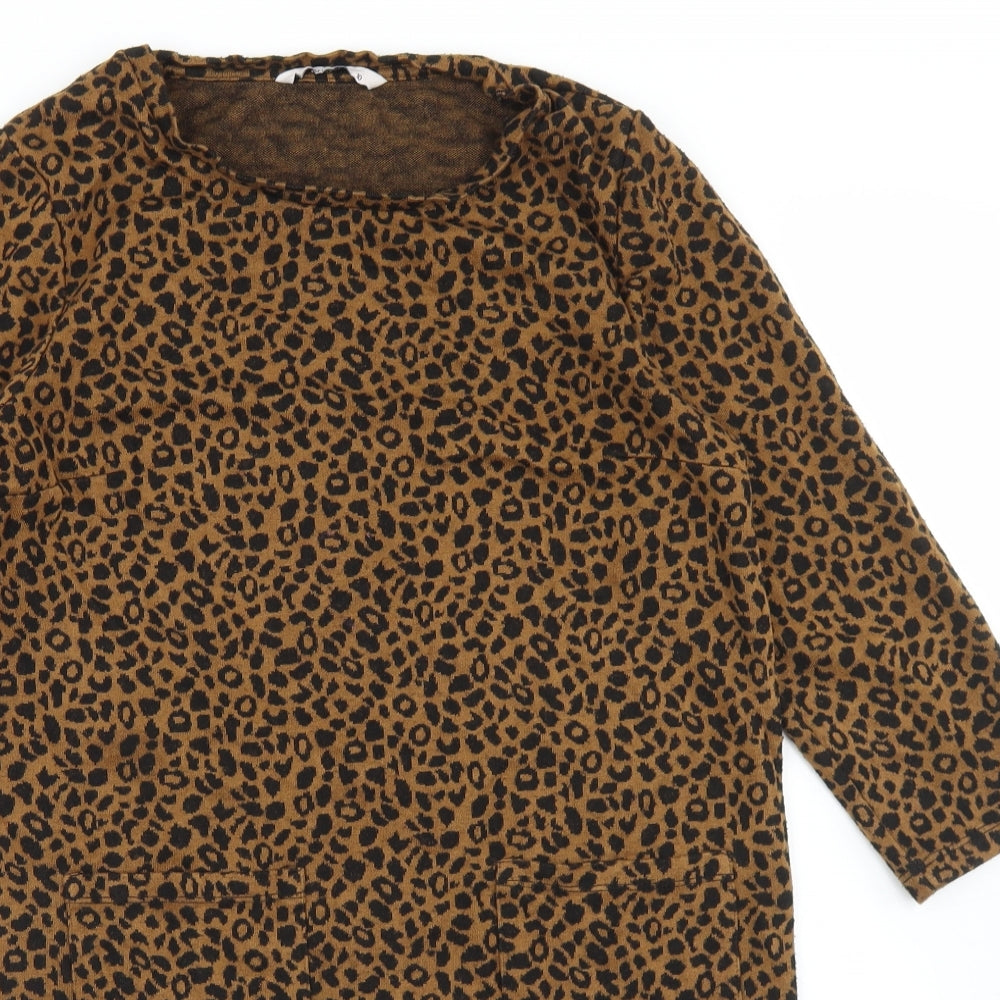 TU Womens Brown Animal Print Viscose Pencil Dress  Size 10  Round Neck