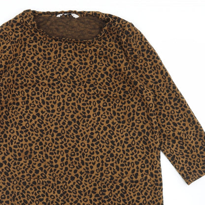 TU Womens Brown Animal Print Viscose Pencil Dress  Size 10  Round Neck
