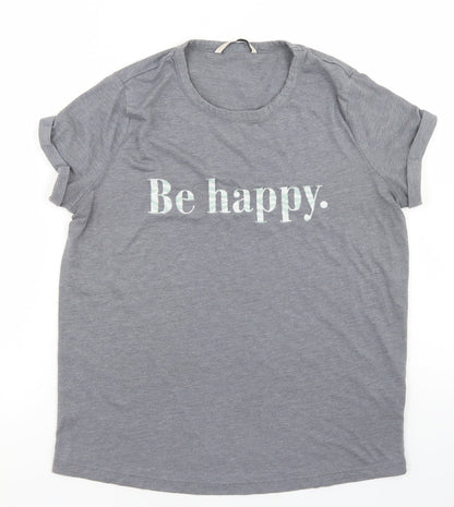 TU Womens Grey  Polyester Basic T-Shirt Size 10 Crew Neck - Be Happy