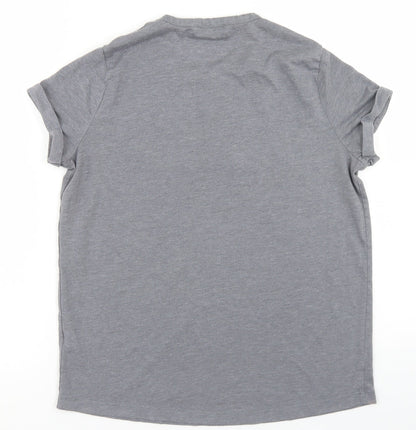 TU Womens Grey  Polyester Basic T-Shirt Size 10 Crew Neck - Be Happy