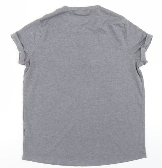 TU Womens Grey  Polyester Basic T-Shirt Size 10 Crew Neck - Be Happy