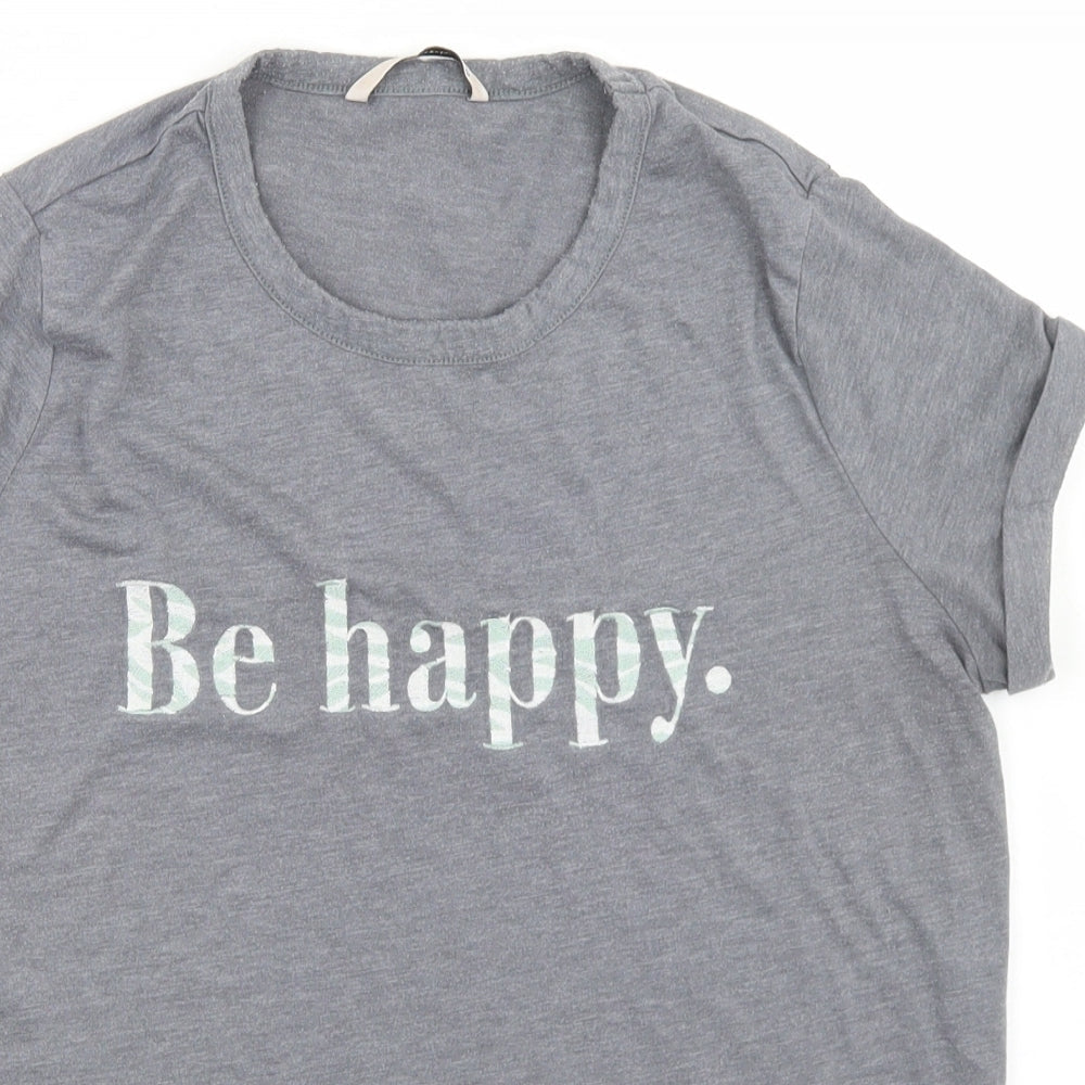 TU Womens Grey  Polyester Basic T-Shirt Size 10 Crew Neck - Be Happy