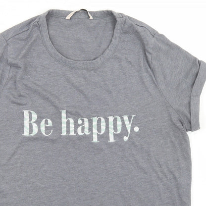 TU Womens Grey  Polyester Basic T-Shirt Size 10 Crew Neck - Be Happy