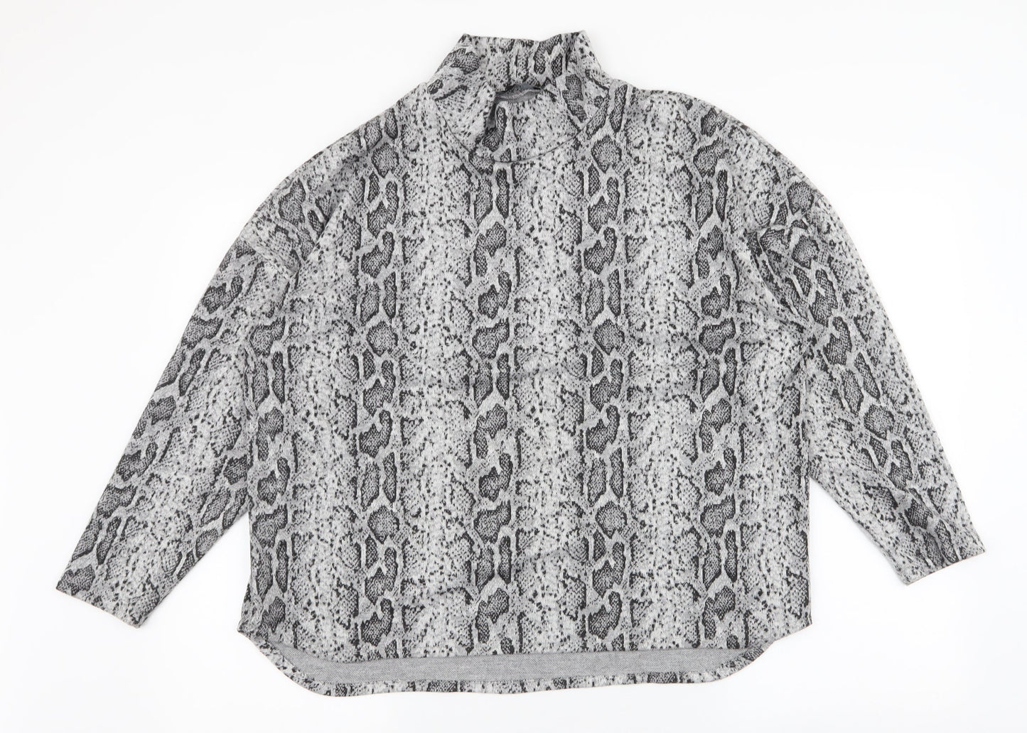 F&F Womens Grey High Neck Animal Print Polyester Pullover Jumper Size 16