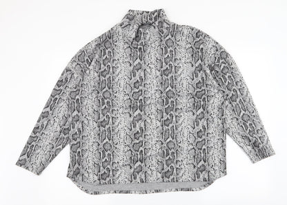 F&F Womens Grey High Neck Animal Print Polyester Pullover Jumper Size 16