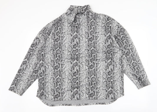 F&F Womens Grey High Neck Animal Print Polyester Pullover Jumper Size 16