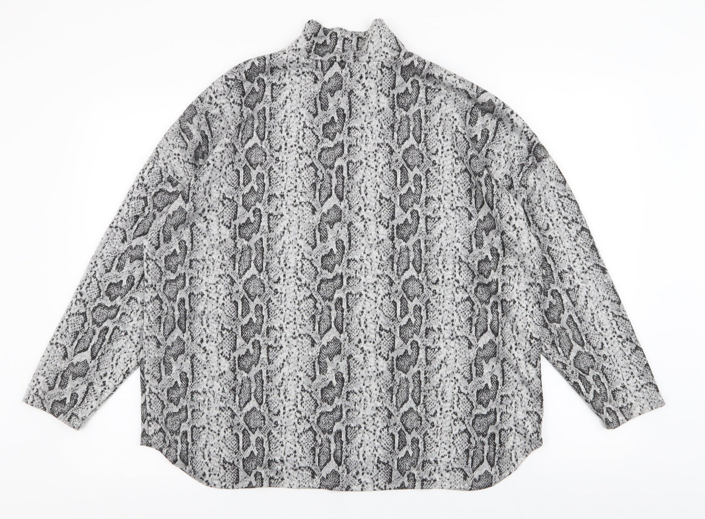 F&F Womens Grey High Neck Animal Print Polyester Pullover Jumper Size 16