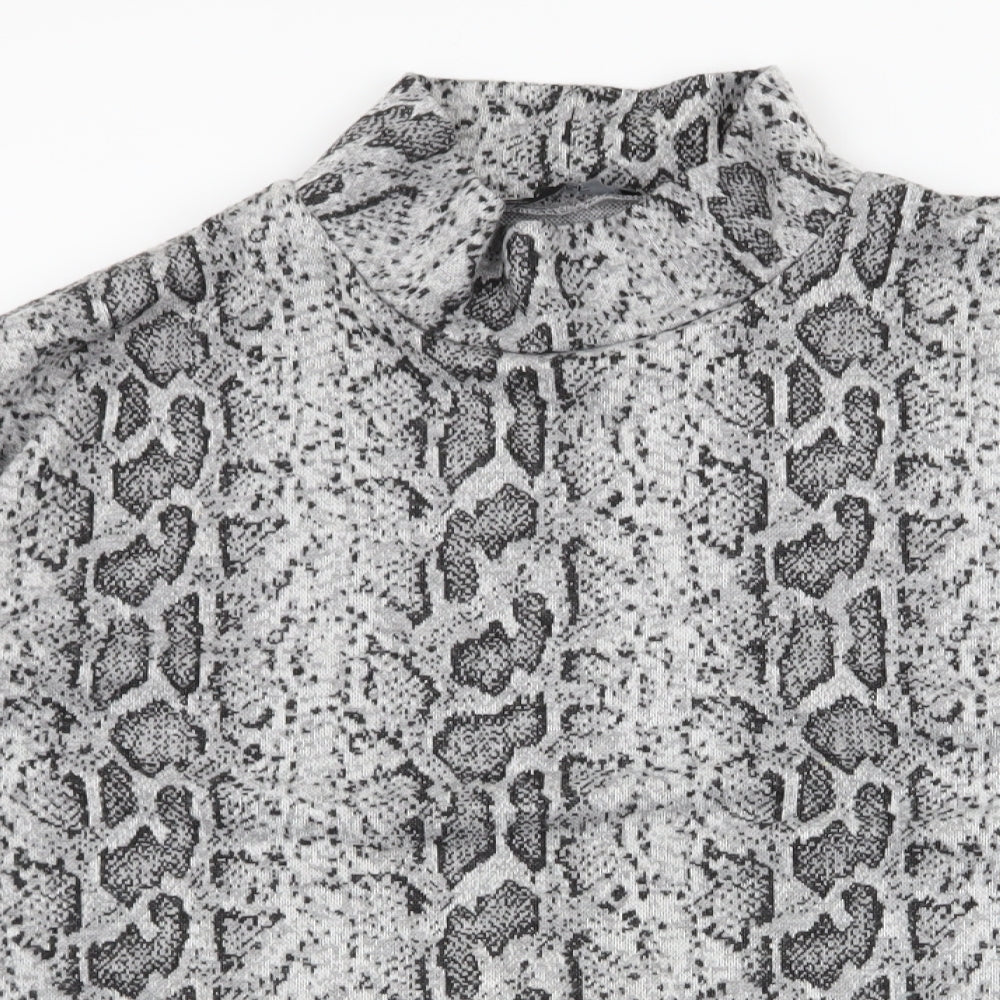 F&F Womens Grey High Neck Animal Print Polyester Pullover Jumper Size 16