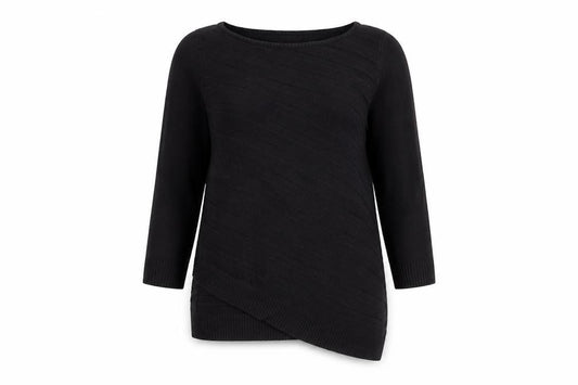 Front view of New York & Company women’s black round neck acrylic jumper, size M