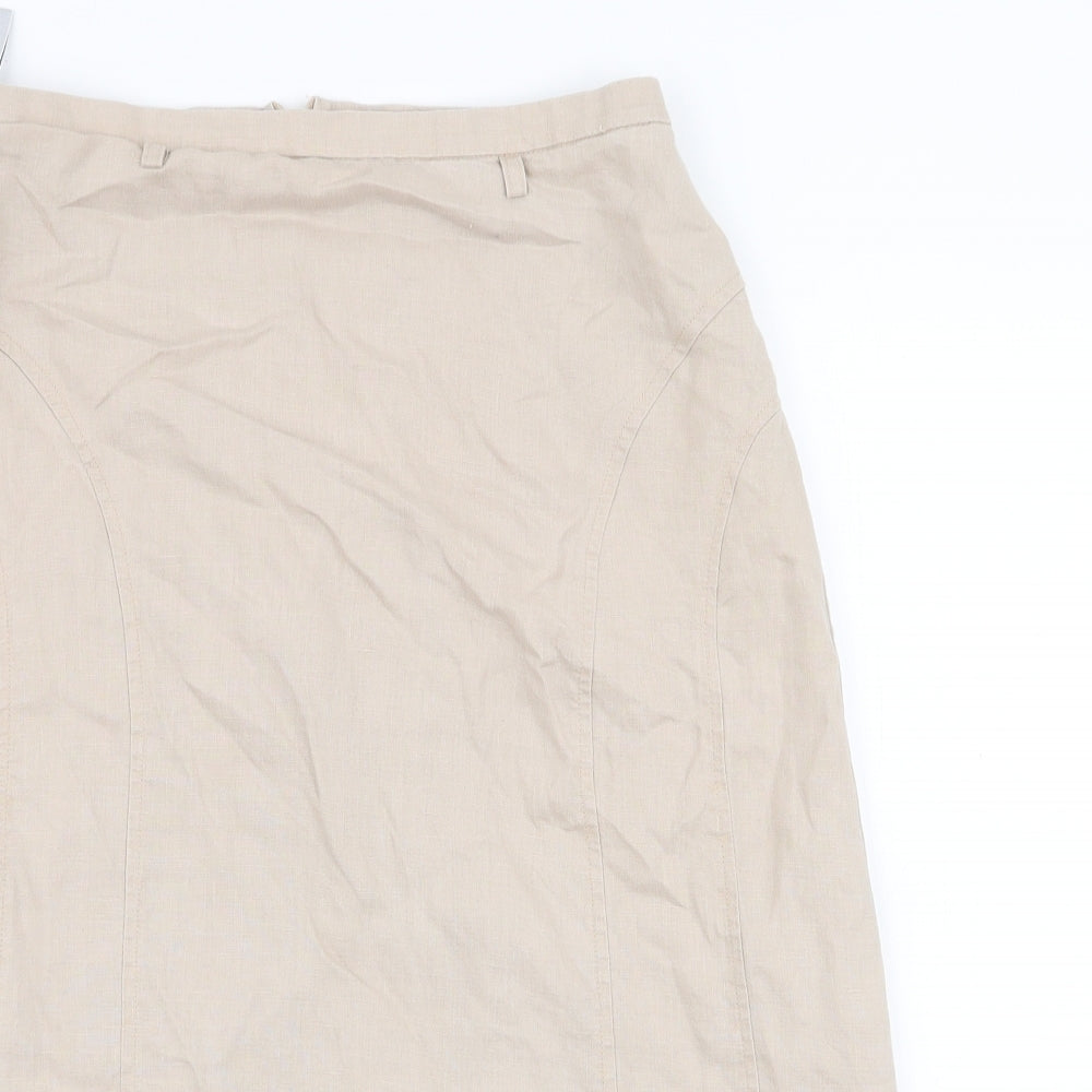 Gerry Weber Womens Beige  Linen A-Line Skirt Size 12   Zip
