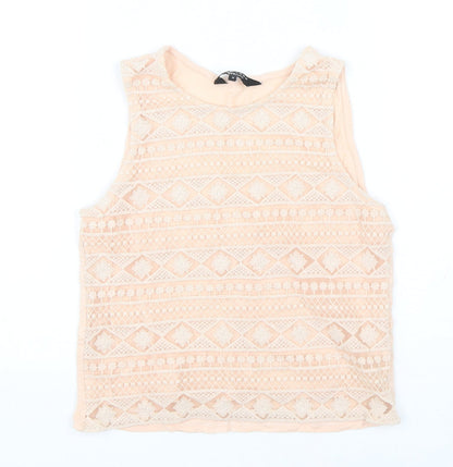 New Look Girls Pink Geometric Cotton Basic Tank Size 11 Years Round Neck Pullover
