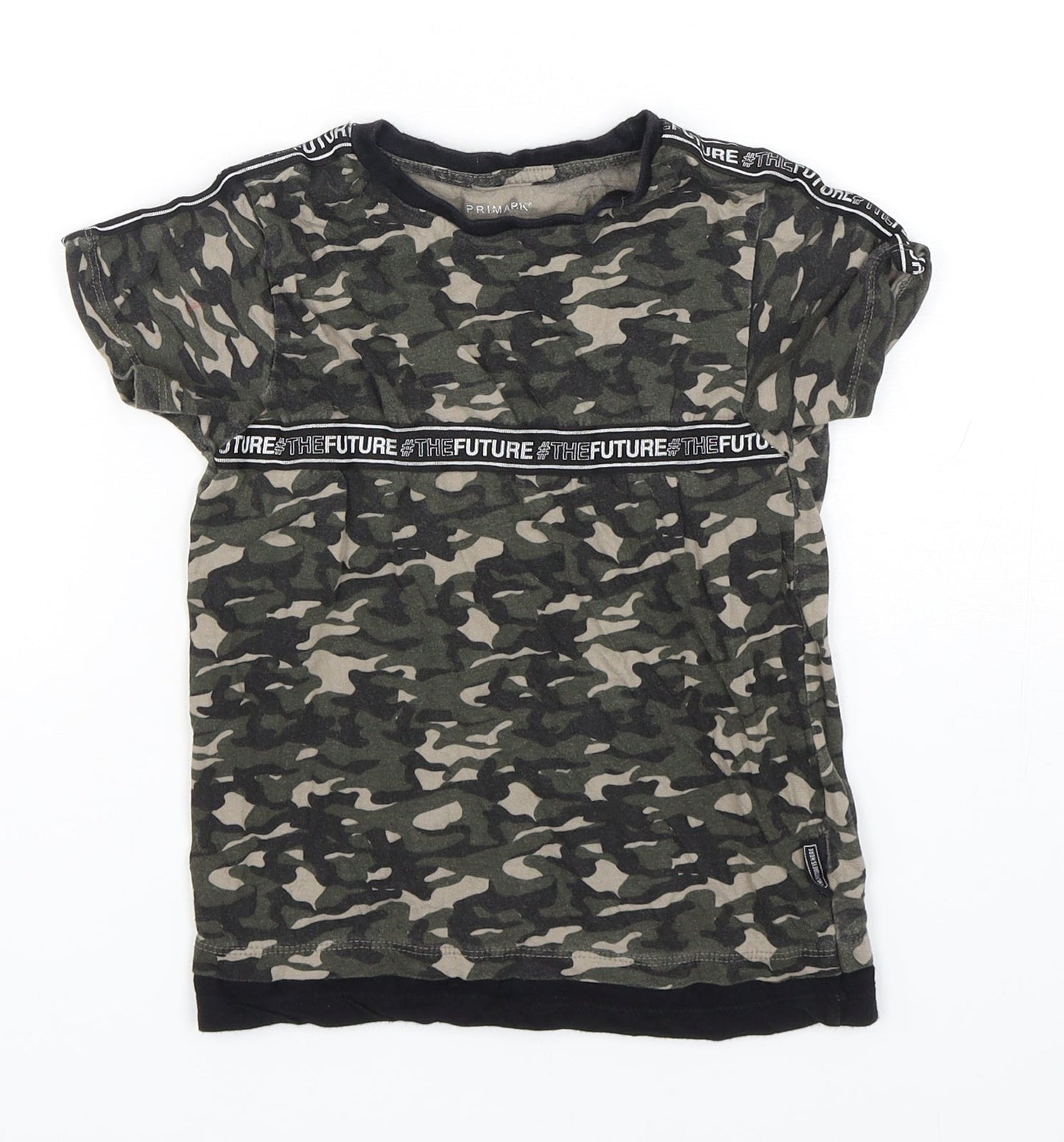 Primark Boys Green Camouflage Cotton Basic T-Shirt Size 4-5 Years Round Neck Pullover