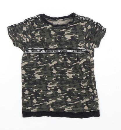 Primark Boys Green Camouflage Cotton Basic T-Shirt Size 4-5 Years Round Neck Pullover