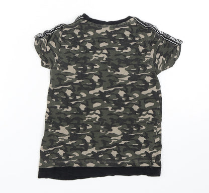 Primark Boys Green Camouflage Cotton Basic T-Shirt Size 4-5 Years Round Neck Pullover