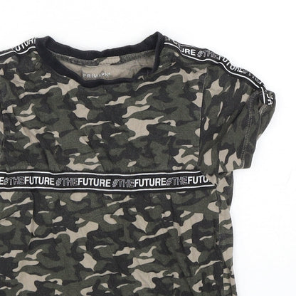 Primark Boys Green Camouflage Cotton Basic T-Shirt Size 4-5 Years Round Neck Pullover