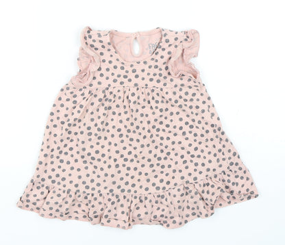 F&F Girls Pink Polka Dot Cotton A-Line  Size 12-18 Months  Round Neck Pullover