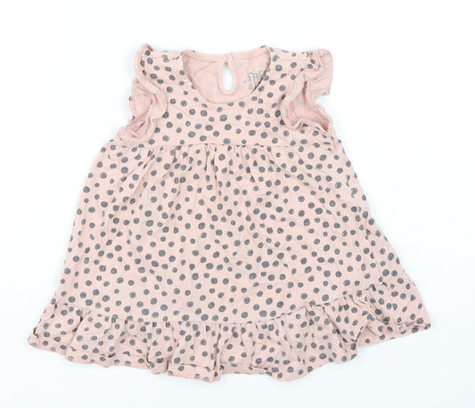 F&F Girls Pink Polka Dot Cotton A-Line  Size 12-18 Months  Round Neck Pullover