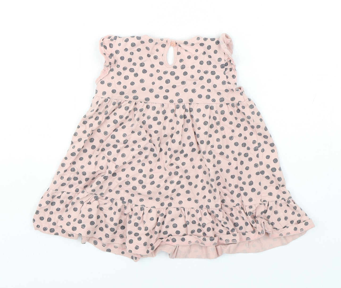 F&F Girls Pink Polka Dot Cotton A-Line  Size 12-18 Months  Round Neck Pullover