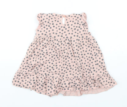F&F Girls Pink Polka Dot Cotton A-Line  Size 12-18 Months  Round Neck Pullover